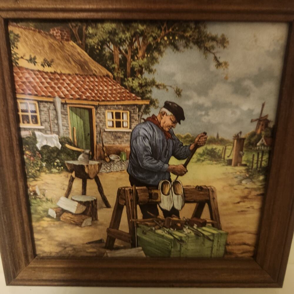 Vintage Handcrafted Framed Holland Ceramic Tile By Ter Steege